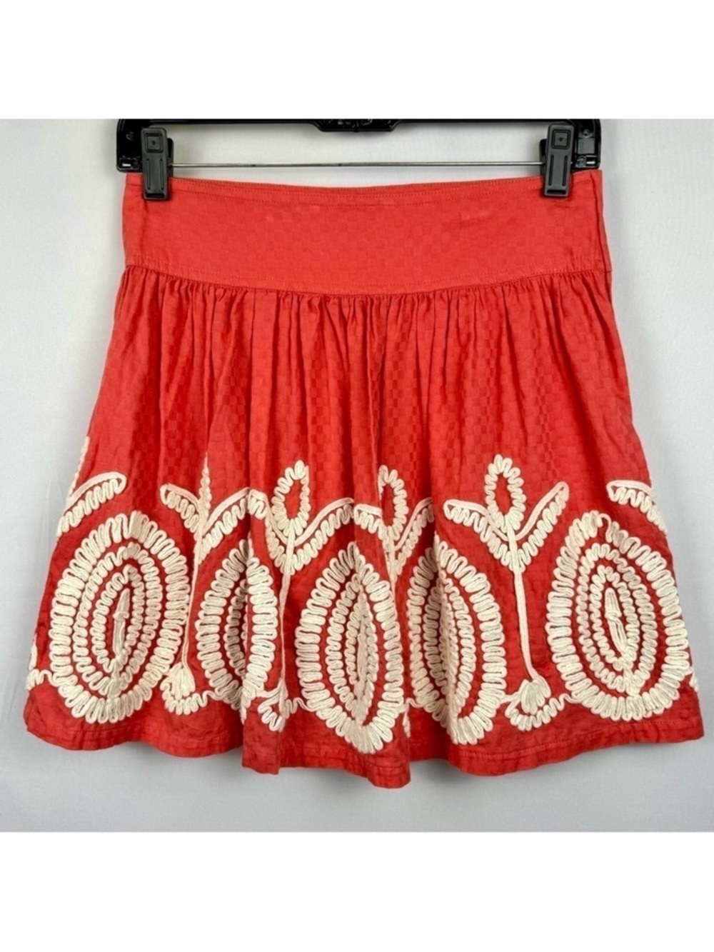 Nick & Mo Mini A-line Mini Skirt Coral & Ivory Embroidery Cotton Small Preppy